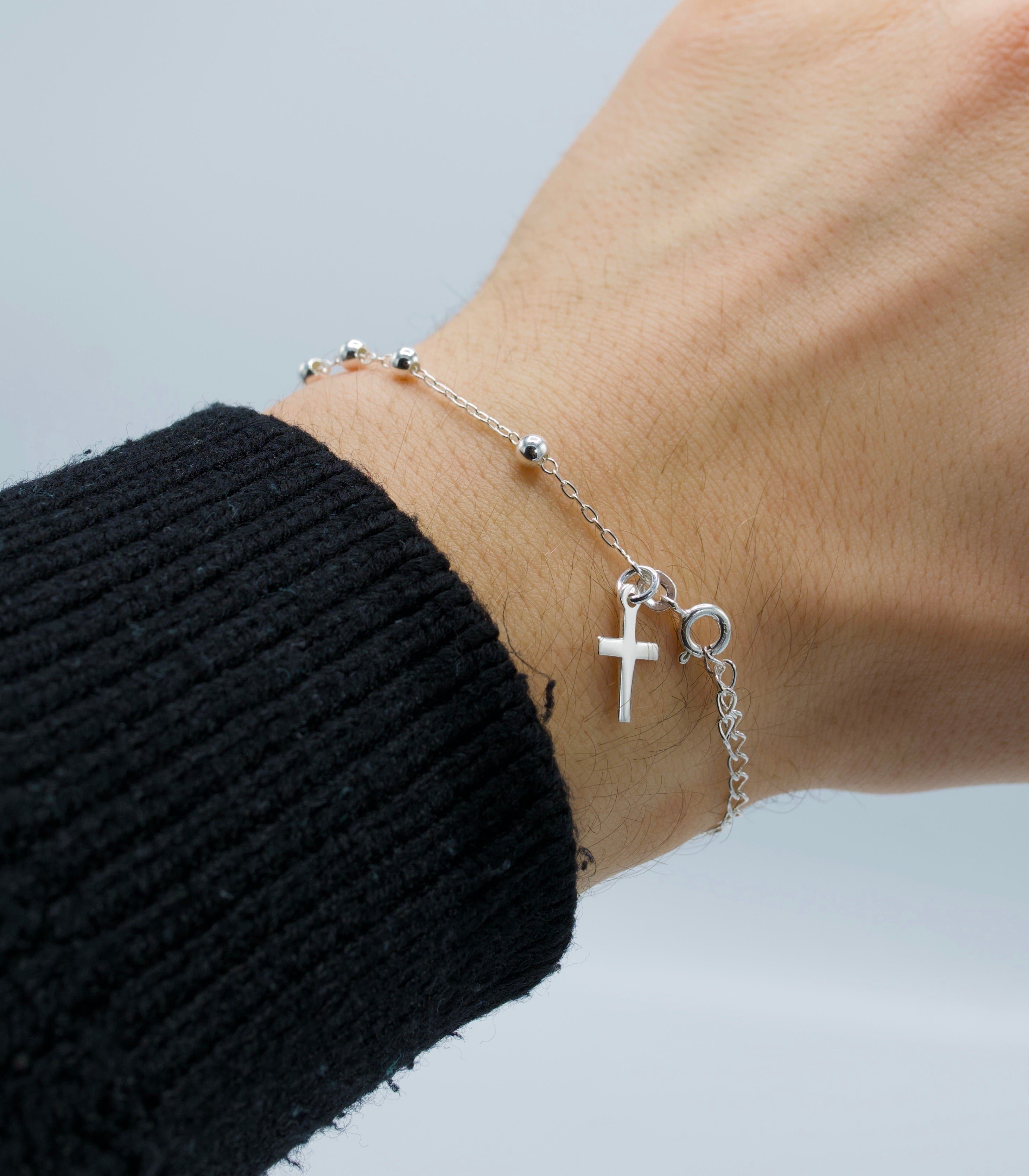 925 Beaded Cross Bracelet